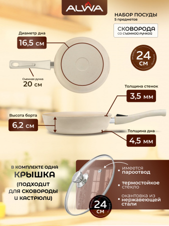 Набор посуды 5 предметов, молочный