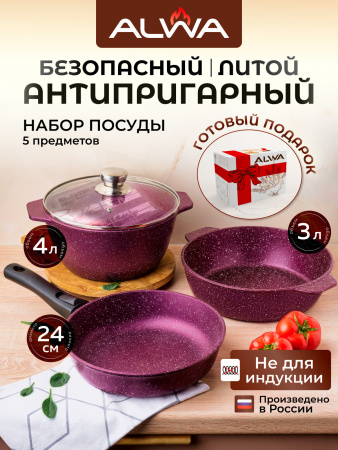 Набор посуды 5 предметов, пурпурно-красный