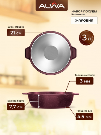 Набор посуды 5 предметов, пурпурно-красный