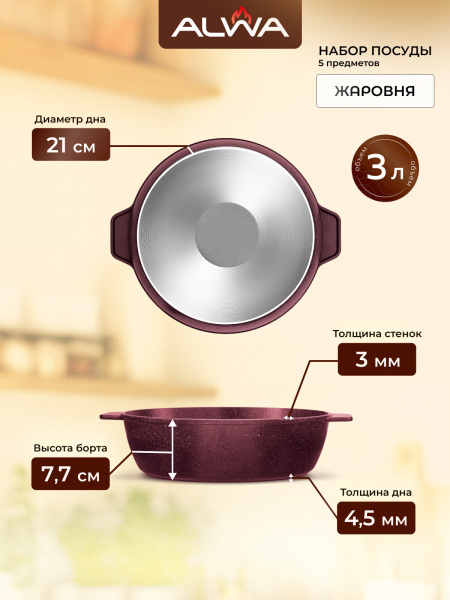 Набор посуды 5 предметов, пурпурно-красный