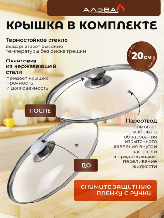 картинка кастрюля с антипригарным покрытием 2л с крышкой