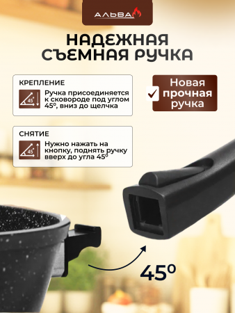 Ковш с крышкой 1,7 л антипригарный литой со съёмной ручкой от магазина «Альва»