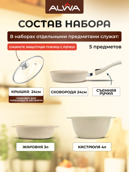 Набор посуды 5 предметов, молочный
