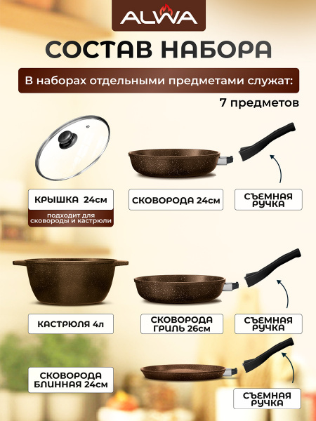 Набор посуды 7 предметов, бронзовый
