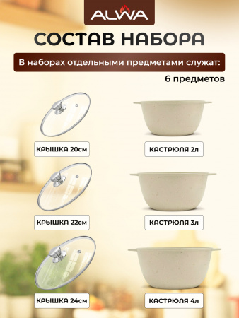 Набор кастрюль 6 предметов, молочный