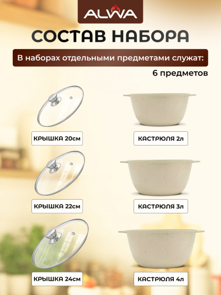 Набор кастрюль 6 предметов, молочный