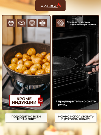 Ковш с крышкой 1,7 л антипригарный литой со съёмной ручкой от магазина «Альва»
